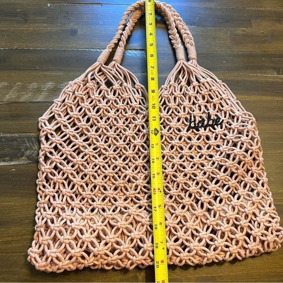 Crochet Boho Tote Handbag Rose Blush Pink Mauve Fringe Babe Reversible - Picture 3 of 5